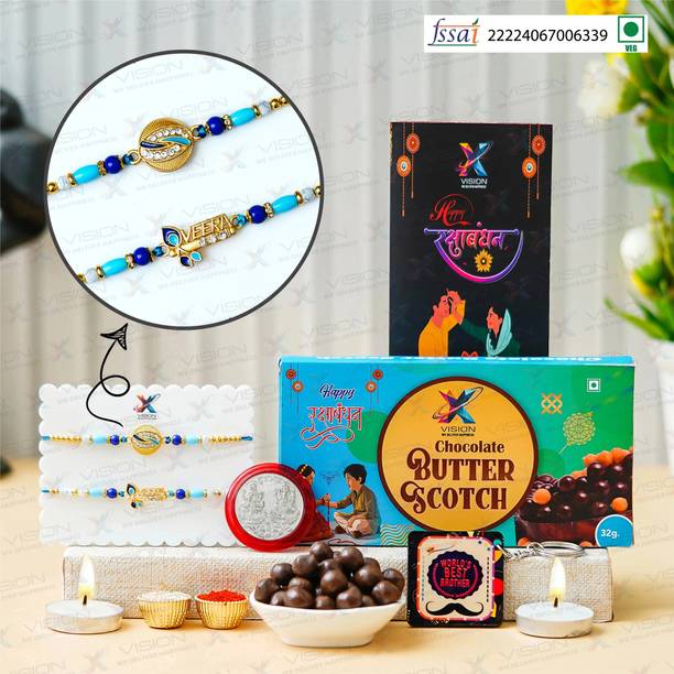 Xvision Designer Rakhi with Assorted Chocolates – Raksha Bandhan Special Hamper Mauli Thread Rakhi  Set