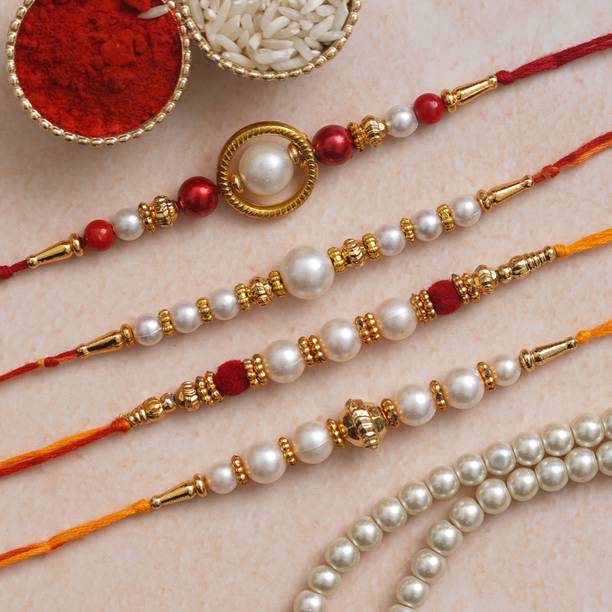 Flipkart SmartBuy Designer Rakhi Gold Finish, Pearl Chawal Roli Pack, Rakhi  Set
