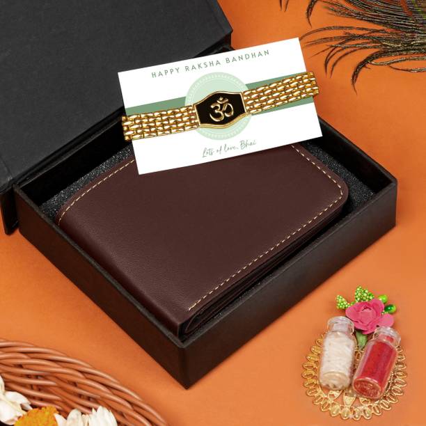 The Wallet Store Bracelet RK-010-WL03 Gold Finish Wallet, Rakhi, Chawal Roli Pack  Set