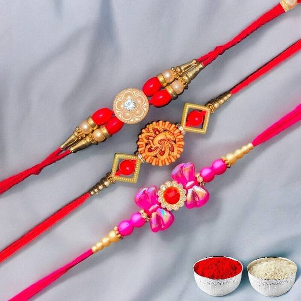 RakhiDhaga Designer E2-D8-F11 Assorted Rakhi, Chawal Roli Pack  Set