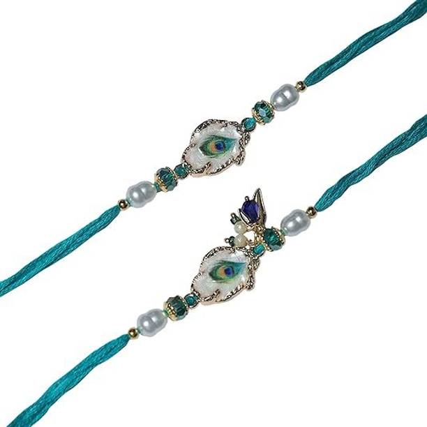 VIHANCO Thread peacock feather rakhi Kundan Rakhi  Set