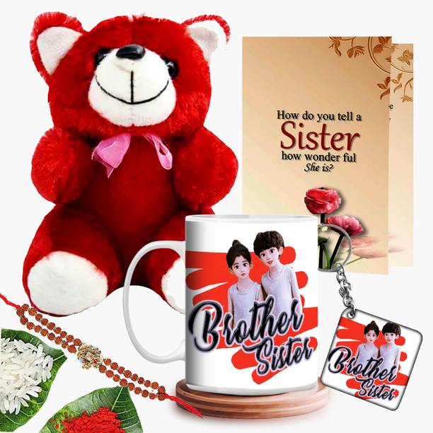 GiftWeb Rudraksh Gift For Sister Coffee Mug & Keychain & CD& Rakhi & Teddy Gift set-47 Assorted Rakhi  Set