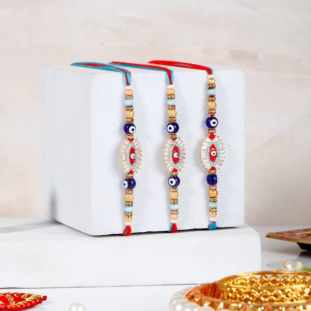 Thread Premium Kundan Evil Eye Designer Rakhi Set for Brother With Rakhi Greeting Card Assorted Rakhi, Greeting Card, Chawal Roli Pack Set by ARCHIES