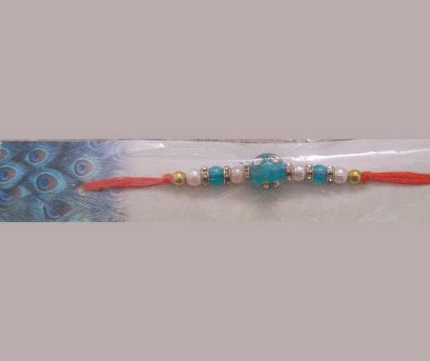 Iconic Religious Elegant Blue Stone Bead Pearl Rakhi  Set