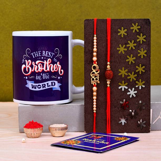 Thread Best Rakhi for Brother gift -199-TBBITW-MUG-BRO-1RUD-3N Mauli Thread Rakhi, Mug, Chawal Roli Pack, Greeting Card Set by PRIDE STORE