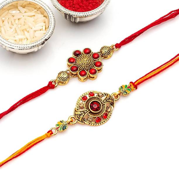 Flipkart SmartBuy Designer RAKHIS241 Kundan, Mauli Thread, Pearl Rakhi, Chawal Roli Pack, Greeting Card  Set