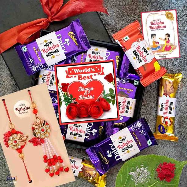 ऑडक्लिक रिलीजियस Chocolate with Rakhi Lumba bhaiya bhabhi rakhi gift rakhi for bhaiya bhabhi मौली थ्रेड सेट