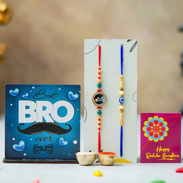 Tonkwalas Designer Rakhi Gift Set For Brother Combo With Roli Chawal Greeting Card- FRM1-C16-C1 Mauli Thread Showpiece, Rakhi, Greeting Card, Chawal Roli Pack  Set