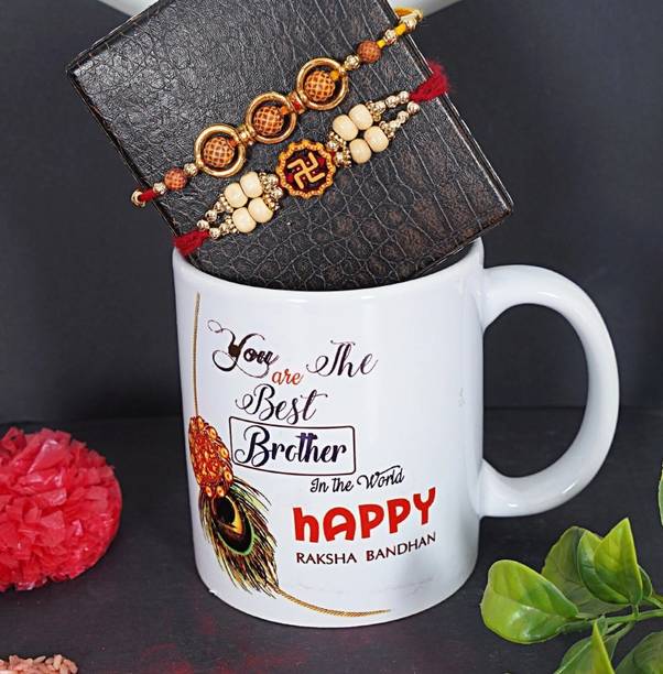 RHYTHM GIFT4U Designer 2 Rakhi with Mug | Rakhi Combo Set| Rakhi For Brother| Mauli Thread Mug Set