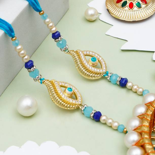 Thread Premium Evil Eye Protective Rakhi Set for Brother With Rakhi Greeting Card Assorted Rakhi, Greeting Card, Chawal Roli Pack Set by ARCHIES