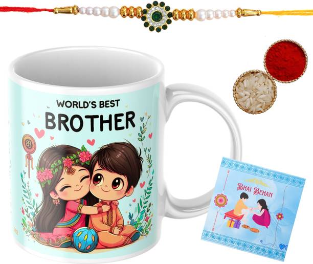 YAYAATI Rakhi with mug _ _PS203_PS1707 Assorted Rakhi, Mug, Greeting Card, Chawal Roli Pack  Set