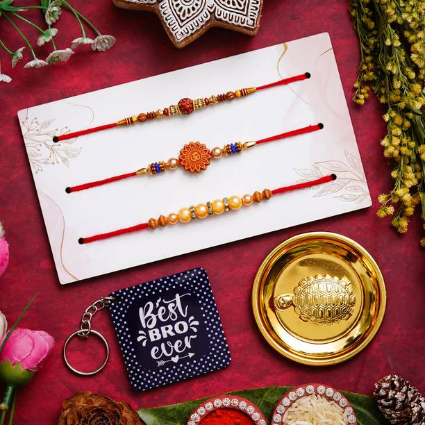 Dreamica Designer TTP-KEY-DORA-3PC Assorted Rakhi, Showpiece, Key Ring, Greeting Card, Chawal Roli Pack  Set
