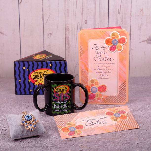 ARCHIES Amazing Evil Eye Keychain Mug With Sister Greeting Card Mauli Thread Mug  Set