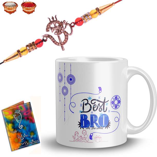 CHANUN Designer Gift for Rakhi Mauli Thread Rakhi, Mug, Greeting Card  Set