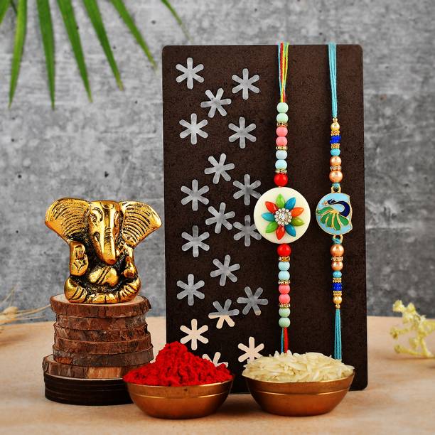 Tonkwalas Designer Rakhi Gift Set For Brother Combo With Roli Chawal Greeting Card- GG1-C18-C45 Mauli Thread Showpiece, Rakhi, Greeting Card, Chawal Roli Pack  Set