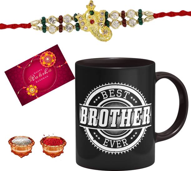 Clinkz Thread RAKHI FOR BROTHER WITH MUG 1377 Assorted Mug, Chawal Roli Pack, Greeting Card, Rakhi Set