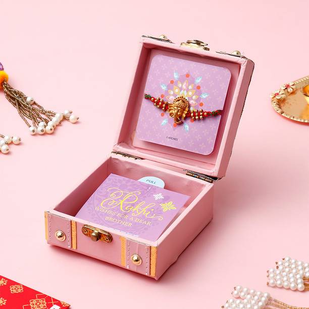 ARCHIES Thread Blush Ganesha Rakhi Treasure Box Gold Finish Rakhi  Set