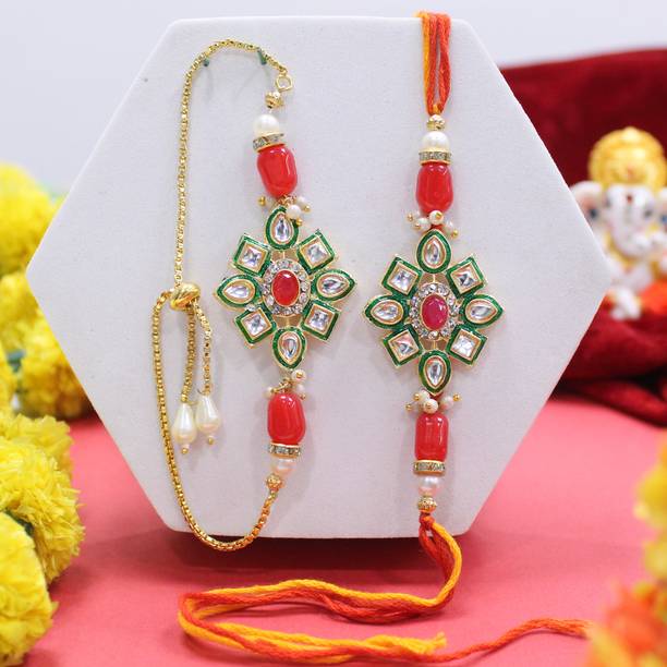 TIED RIBBONS Bhaiya Bhabhi TR-RB24-BBRakhi-S001 Assorted Rakhi, Greeting Card, Chawal Roli Pack  Set
