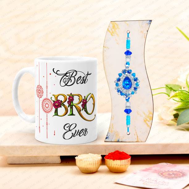 Designer E-R-115-KA Mauli Thread Rakhi, Mug, Greeting Card, Chawal Roli Pack Set by Elegaci Gifts