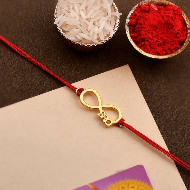 Ascension Bracelet Gold Plated Infinity Bro Designer Rakhi for Brother with Roli Tilak Card Assorted Rakhi  Set