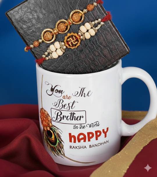 The Youth Fashion Designer Mug With 2 Pcs Designer Rakhi Mauli Thread Rakhi, Mug, Chawal Roli Pack Set