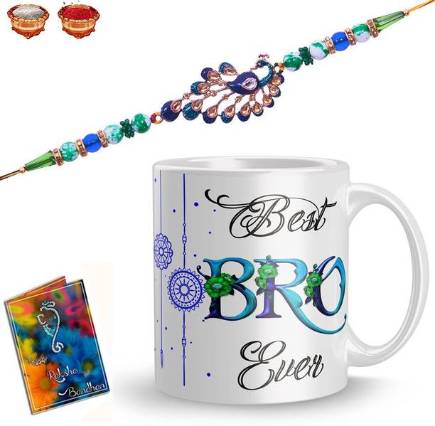 Elegaci Gifts Bracelet E-R-112-SC Mauli Thread Rakhi, Mug, Greeting Card, Chawal Roli Pack  Set