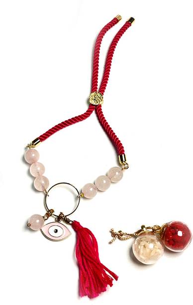 Shivkosha Lumba Rose Quartz Designer Bracelet Healing Crystal for Love & Harmony Yarn Chawal Roli Pack Set