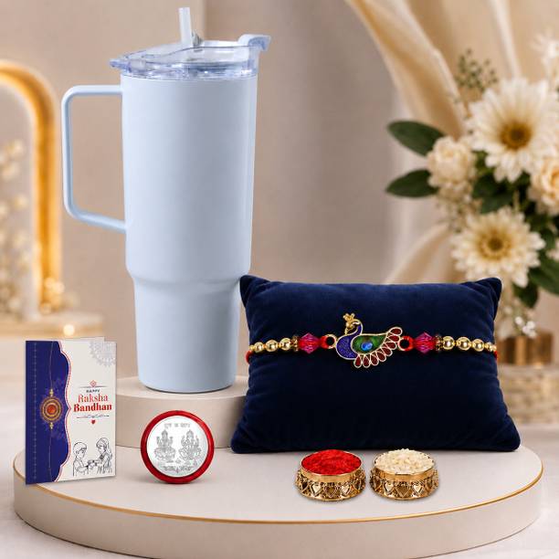 Designer Rakhi With Mug|Roli-chawal|Coin|Greeting Card_K1_1735_11292 Assorted Rakhi by DeoDap