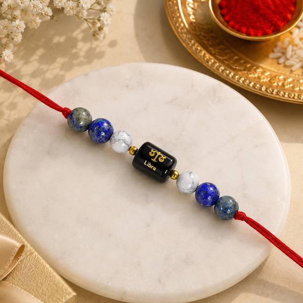 Libra Zodiac with Lapis Lazuli Howlite for Harmony & Better Communication Mauli Thread Bracelet Set by REIKI CRYSTAL PRODUCTS