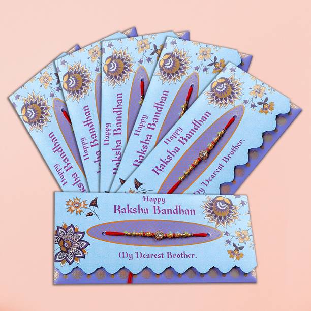ARCHIES Religious Rakhi mailer with Roli chawal and Envelope Pack Of 6 Mauli Thread Rakhi  Set