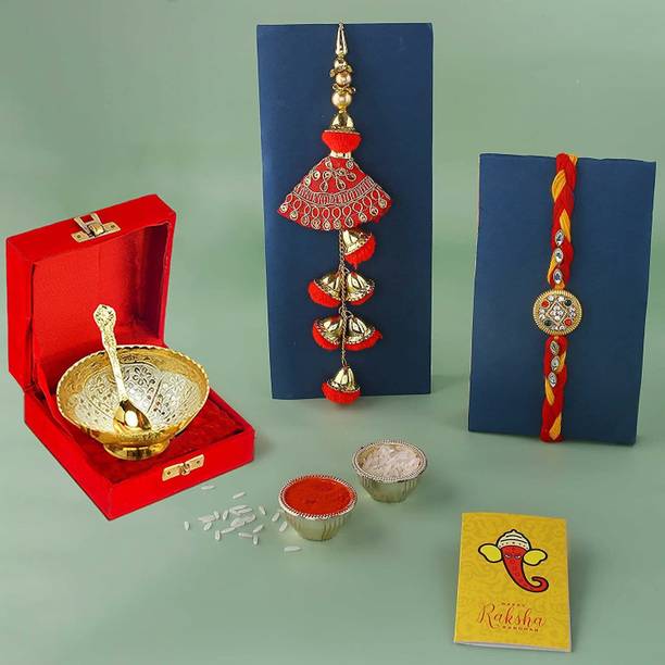CraftVatika Bhaiya Bhabhi DFBS137-RAKHI133 Assorted Greeting Card, Showpiece, Chawal Roli Pack, Rakhi  Set