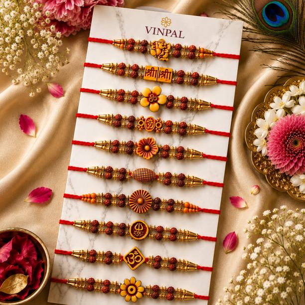 Vinpal Designer Rudraksh Rakhi Combo|Premium Rakhi for Brother |Traditional Rakhi Assorted Rakhi  Set