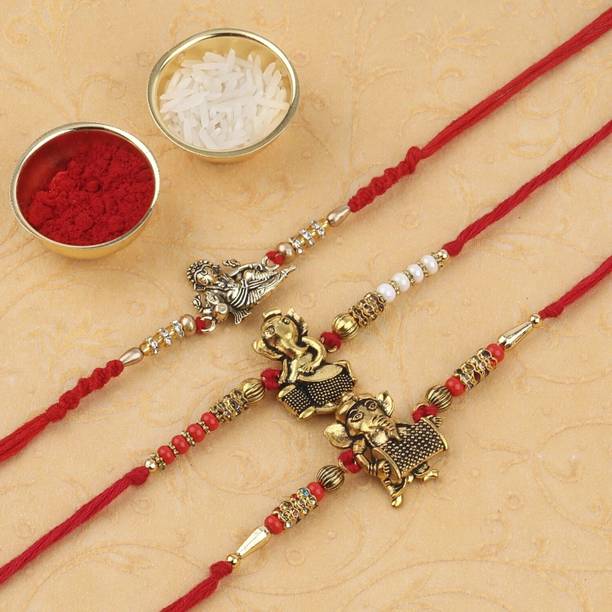 SILVER SHINE Designer NM-3032-3034-3035 Mauli Thread Rakhi  Set