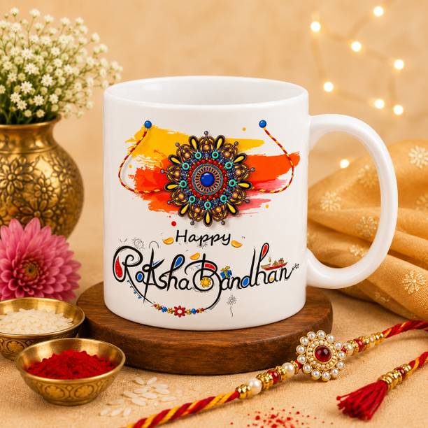 Designer Happy Raksha Bandhan Brother Mug Gift Set|Rakhi Gift for Brother Assorted Mug Set by sajawat creation
