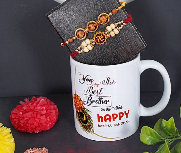 बन्ना आर्ट रिलीजियस mug & Rakhi Gift for Bhai| Bhai Rakhi | Fancy Rakhi | Designer Rakhi| मौली थ्रेड  सेट