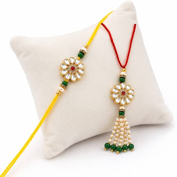 Bhaiya Bhabhi Aj a.18 Gold Finish Rakhi by Aarushi