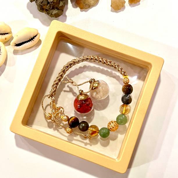 Shivkosha Designer Money Magnet Bracelet Rakhi Healing Crystal for Prosperity & Abundance Yarn Chawal Roli Pack  Set