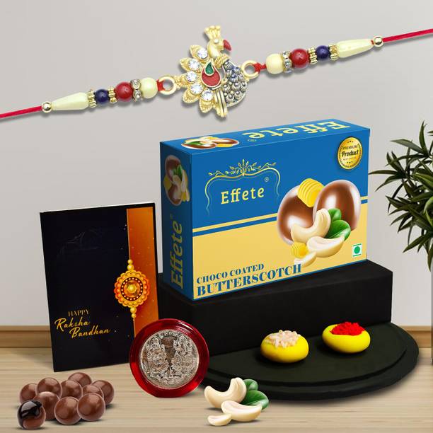 Effete Designer Rakhi set of 1 with butter sotch (32gm)| Rakhi for Brother/sister| K1_718_BS32 Assorted Rakhi, Greeting Card, Coins, Chawal Roli Pack  Set