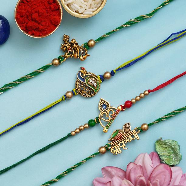 eCraftIndia Religious D1276_D1285P6 Assorted Rakhi, Chawal Roli Pack  Set
