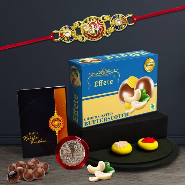 Effete Designer Rakhi set of 1 with butter sotch (32gm)| Rakhi for Brother/sister| K1_830_BS32 Assorted Rakhi, Greeting Card, Coins, Chawal Roli Pack  Set
