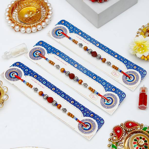 Thread Premium Beaded Rudraksh Designer Rakhi Set for Brother With Rakhi Greeting Card Assorted Rakhi, Greeting Card, Chawal Roli Pack Set by ARCHIES