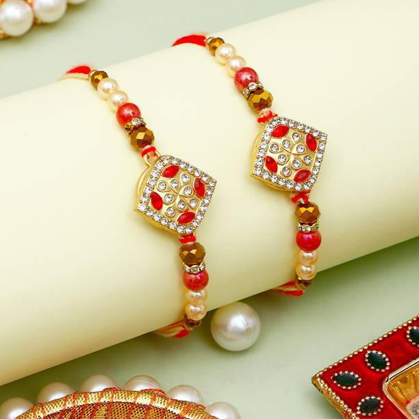 Thread Premium Stone Spinning Rakhi Set for Brother With Rakhi Greeting Card Assorted Rakhi, Greeting Card, Chawal Roli Pack Set by ARCHIES