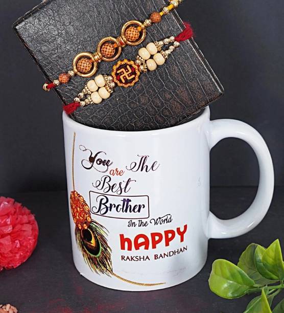 MILEN Designer 2 pcs Rakhi with mug For Bhai | Fancy Rakhi| Designer Rakhi| Mauli Thread Rakhi, Mug Set