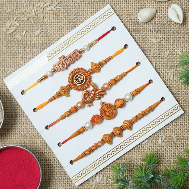 LeafBlu Religious NR02- UNIQUE DESIGNER RAKHI FOR BEST BROTHER RAKHI (A) PACK OF 5 Assorted Rakhi, Greeting Card, Chawal Roli Pack  Set