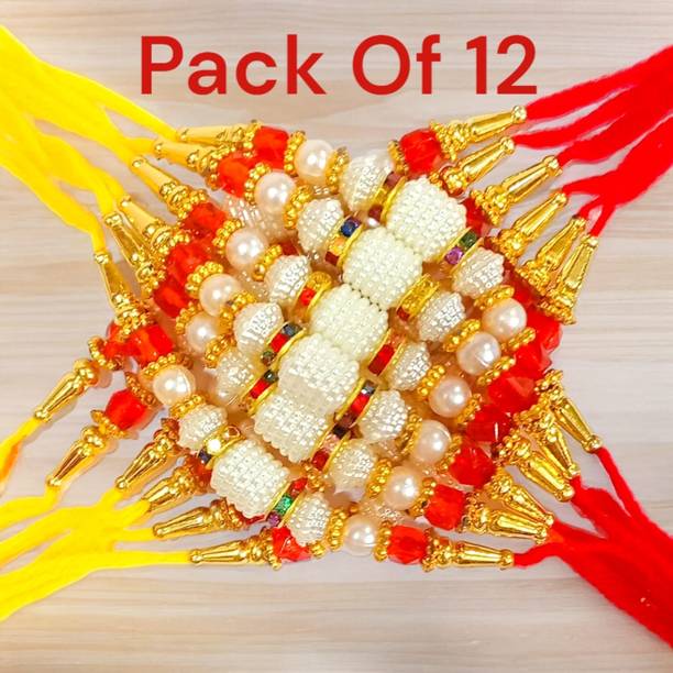 LACT ENTERPRISE Bhaiya Bhabhi 12 PEC WHITE MOTI RAKHI Assorted Chawal Roli Pack  Set