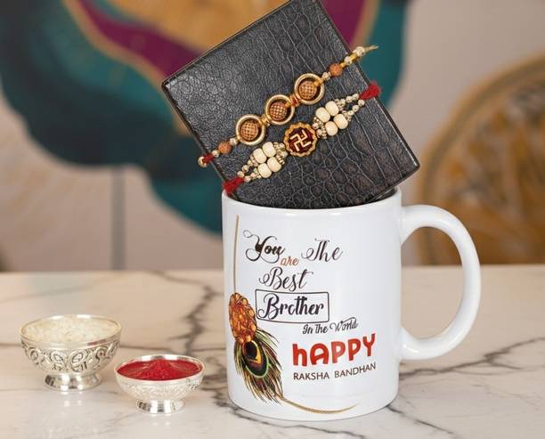 Designer Best Brother Rakhi Mug Combo Mauli Thread Rakhi, Mug Set by Banna Art