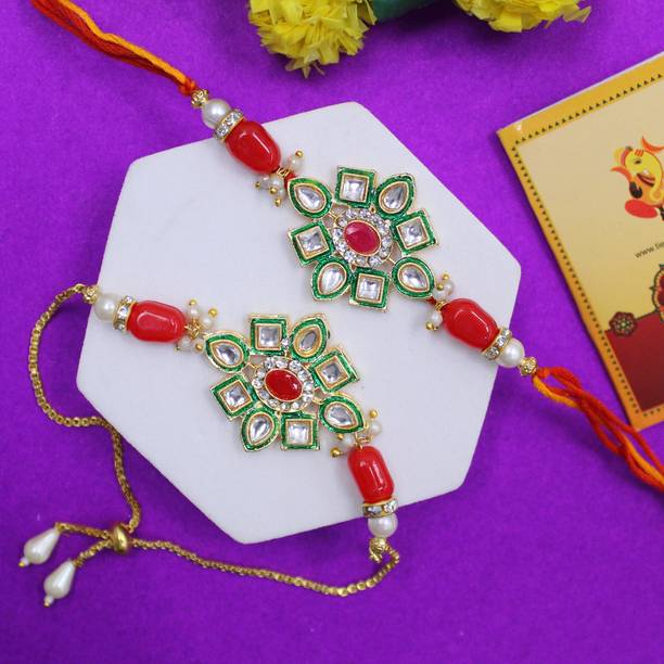 TIED RIBBONS Bhaiya Bhabhi TR-RB24-BBRakhi-S004 Assorted Rakhi, Greeting Card, Chawal Roli Pack  Set