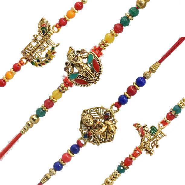 Meira Jewellery Religious Combo-1263 Gold Finish Rakhi, Greeting Card, Chawal Roli Pack  Set
