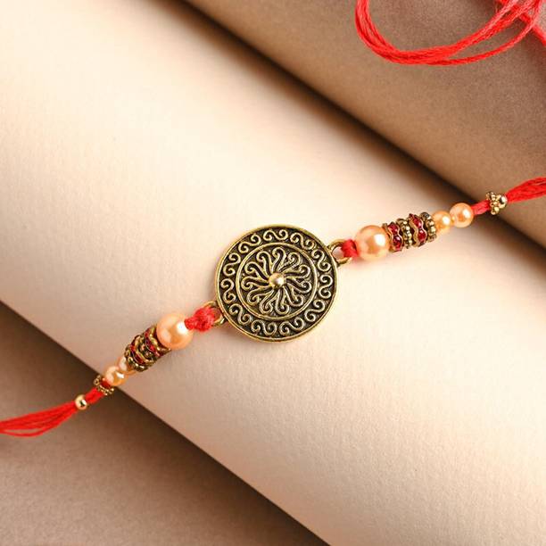 Dcrab Designer A4_Unique_BUT005560 Gold Finish Rakhi, Chawal Roli Pack  Set
