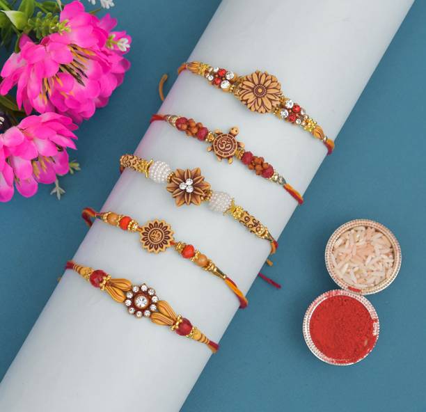 THE SD STORE Designer 3 pcs Rakhi | Bhaiya Rakhi | Bhai Rakhi | Designer Rakhi| 5 pcs rakhi set Mauli Thread Rakhi, Chawal Roli Pack  Set